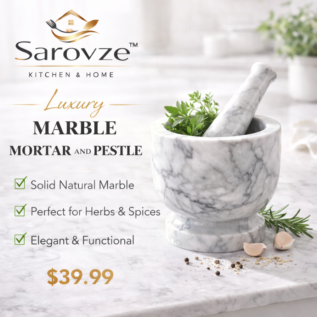 Sarovze™ Luxury Marble Mortar and Pestle – Premium Polished Stone
