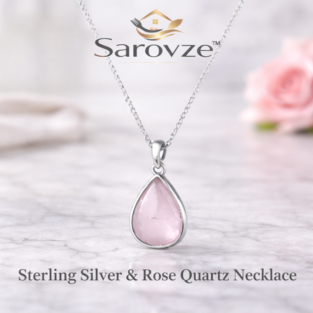 Sarovze™ Sterling Silver & Rose Quartz Necklace – Elegant and Feminine