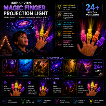 Billhol® 2026 Halloween Magic Finger Projector 😈 24+ Spooky Scenes Across 6 Immersive Worlds | Limited Edition