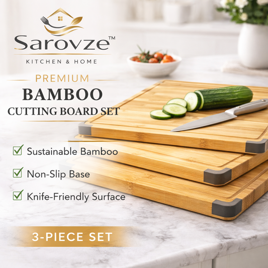 Sarovze™ Premium Bamboo Cutting Board Set – 3 Sizes, Eco-Friendly