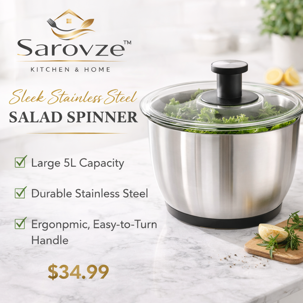 Sarovze™ Sleek Stainless Steel Salad Spinner – 5L Capacity