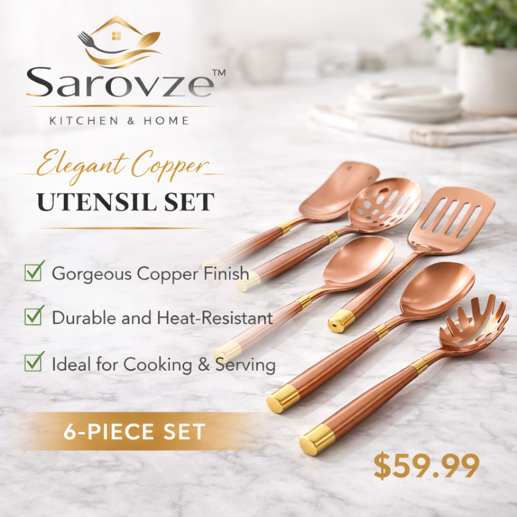 Sarovze™ Elegant Copper Utensil Set – 6-Piece Set with Gold Accents