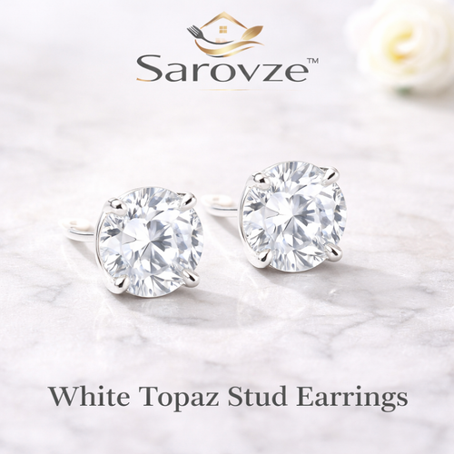 Sarovze™ White Topaz Stud Earrings – Sparkling Elegance in Silver