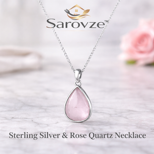 Sarovze™ Sterling Silver & Rose Quartz Necklace – Elegant and Feminine